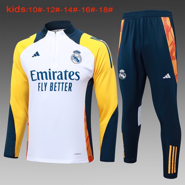 Niños Sudadera De Training Real Madrid 2024-2025 Blanco Amarillo 4